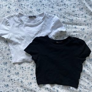 2 Zara cropped tshirts (black & white)